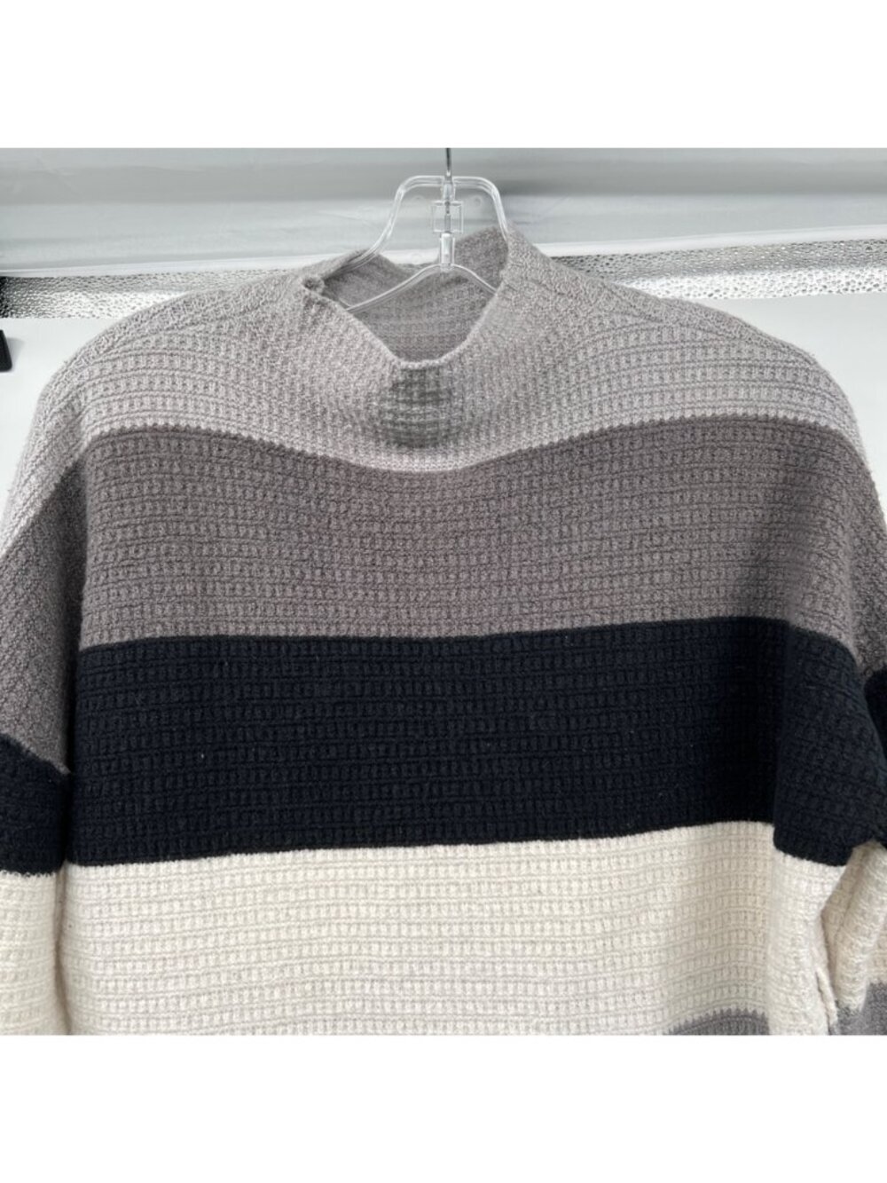 Altar'd State Womens Knit Striped Sweater Mock Neck Zipper Back Gray/Multi XS - Picture 2 of 8